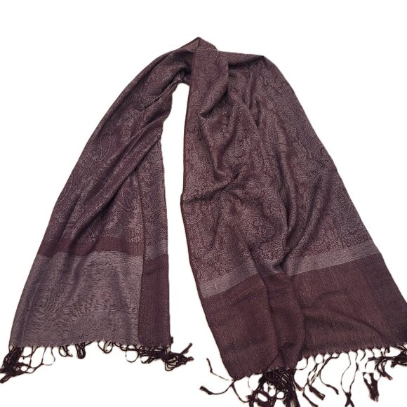 NWOT Pashmina Silk Scarf Wine Burgundy Wrap - Picture 1 of 6